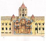  Cathédrale romane de Saint-Jacques-de-Compostelle. Coupe transversale. Espagne