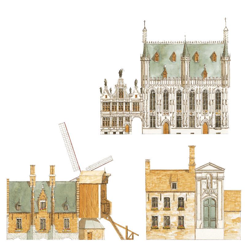  Bruges, Belgique. Mairie et maisons traditionnelles