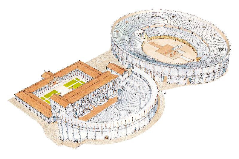 Théatre et amphithéatre romains. Reconstruction. Mérida ,Espagne