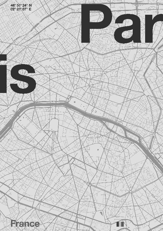 Carte minimale de Paris noir et blanc