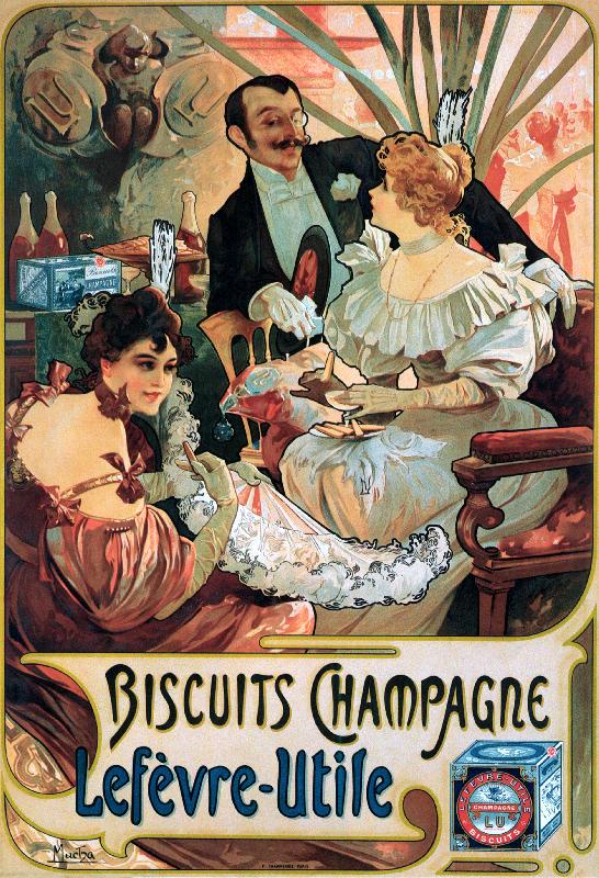 Affiche publicitaire Biscuits Champagne Lefèvre Utile, 1896 (coloris litho)