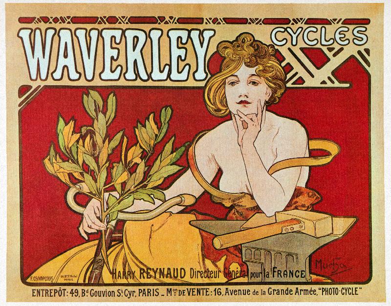 Affiche publicitaire Waverley cycles, 1898 (coloris litho)