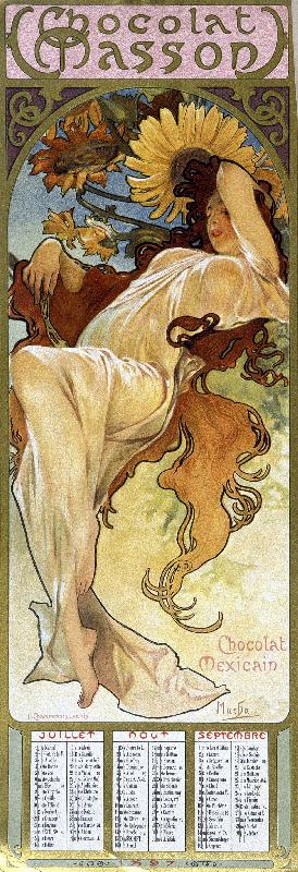 Femme dans ambiance automnale - par Mucha, calendrier 