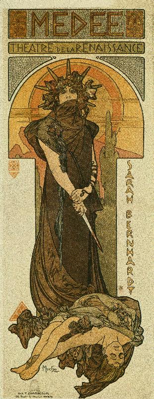 Sarah Bernhardt as Medee at the Theatre de la Renaissance. 1898 (lithograph)