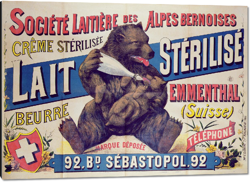 Impression sur aluminium Copie poster vintage Société Laitière des Alpes Bernoises