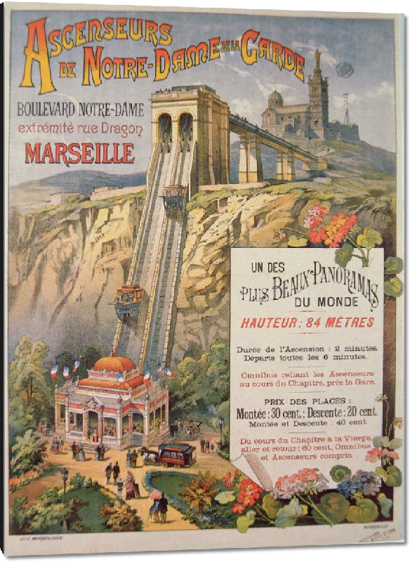 Impression sur aluminium Copie Affiche publicitaire pour l'ascenseur Notre Dame de la Garde Marseille