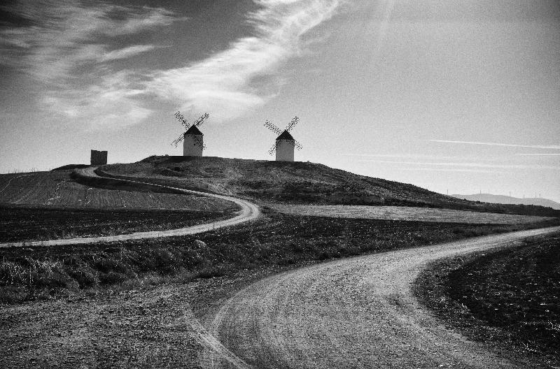 Photo noir et blanc La Mancha en Espagne (Templeque)