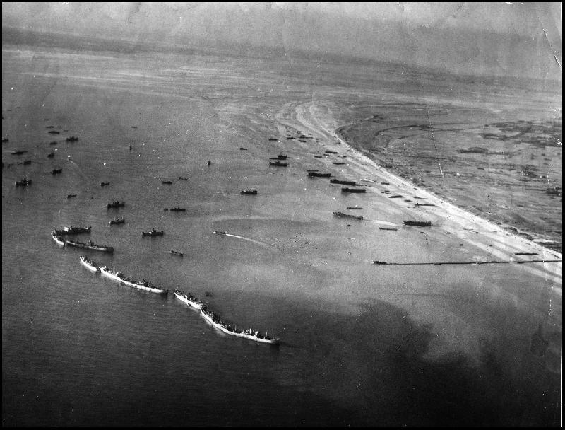 Jour J : vue aérienne d'Utah Beach, 1944