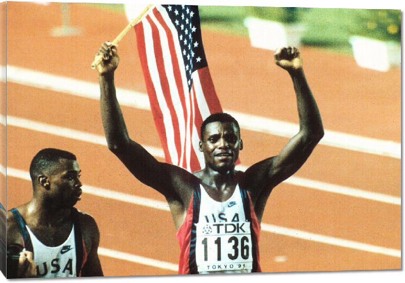 Toiles imprimées  L'athlète américain Carl Lewis au Championnat de Tokyo, 1991