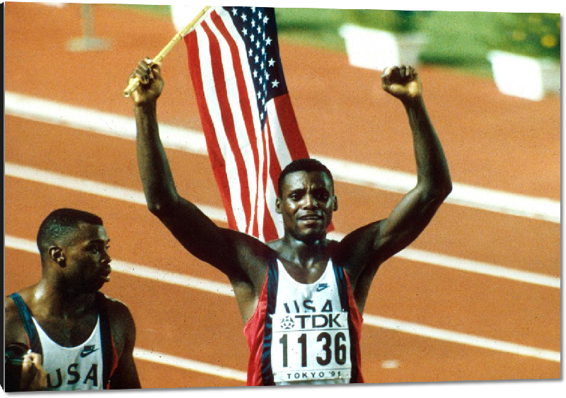 Impression sur aluminium  L'athlète américain Carl Lewis au Championnat de Tokyo, 1991