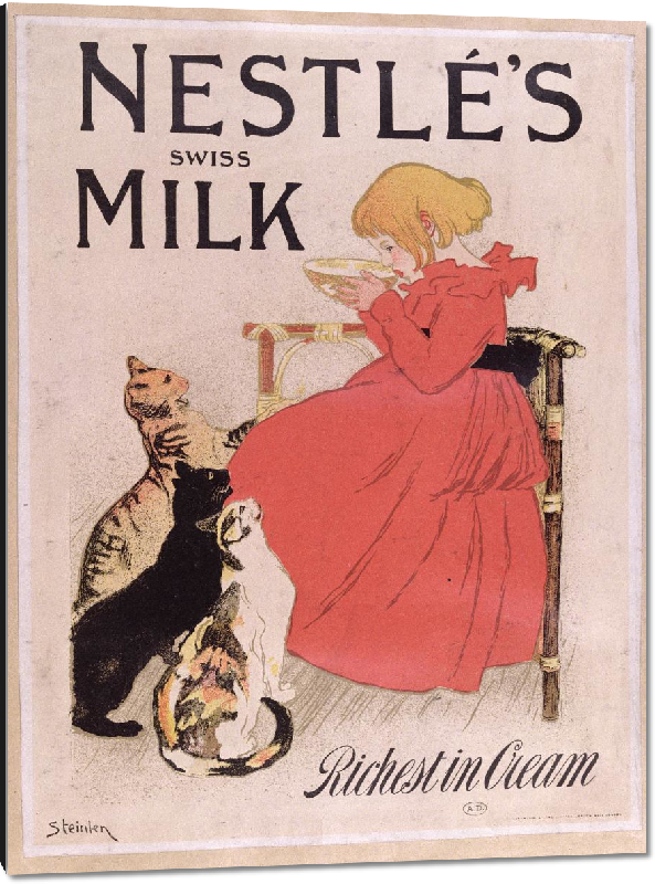 Impression sur aluminium Affiche publicitaire du lait suisse de Nestlé, fin du XIXe siècle