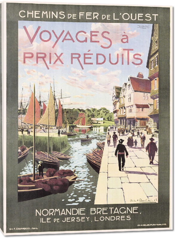 Toiles imprimées  Affiche annonçant les lignes ferroviaires françaises vers la Normandie, la Bretagne, Jersey et Londres, 1905