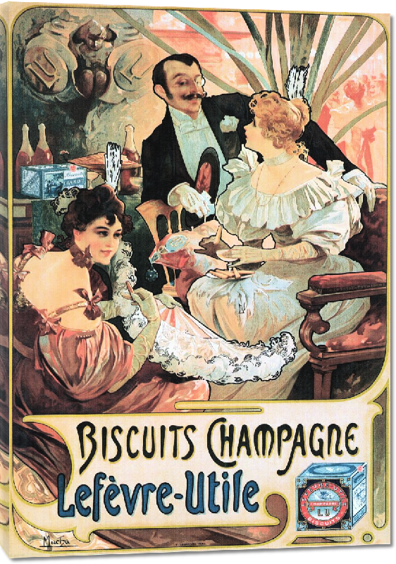 Toiles imprimées  Affiche publicitaire Biscuits Champagne Lefèvre-Utile, 1896