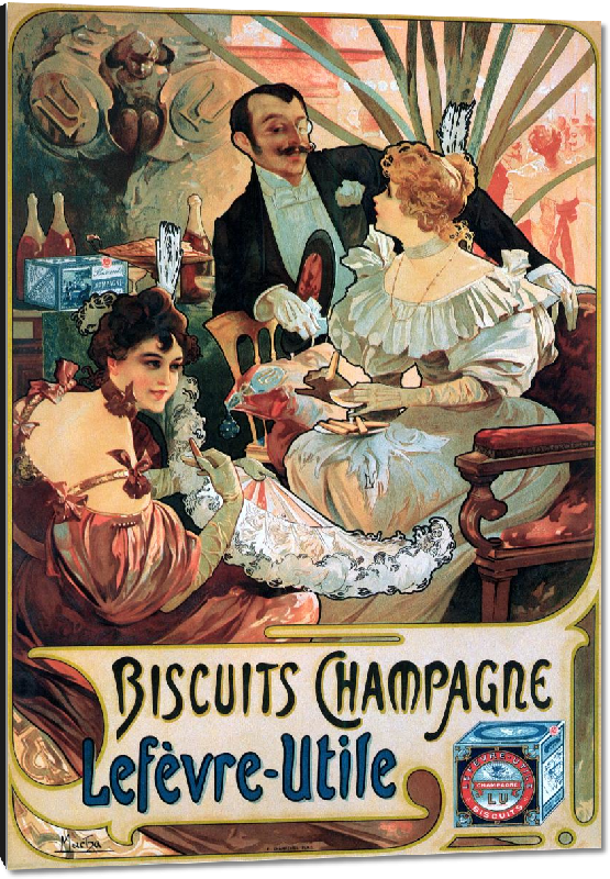 Impression sur aluminium  Affiche publicitaire Biscuits Champagne Lefèvre-Utile, 1896