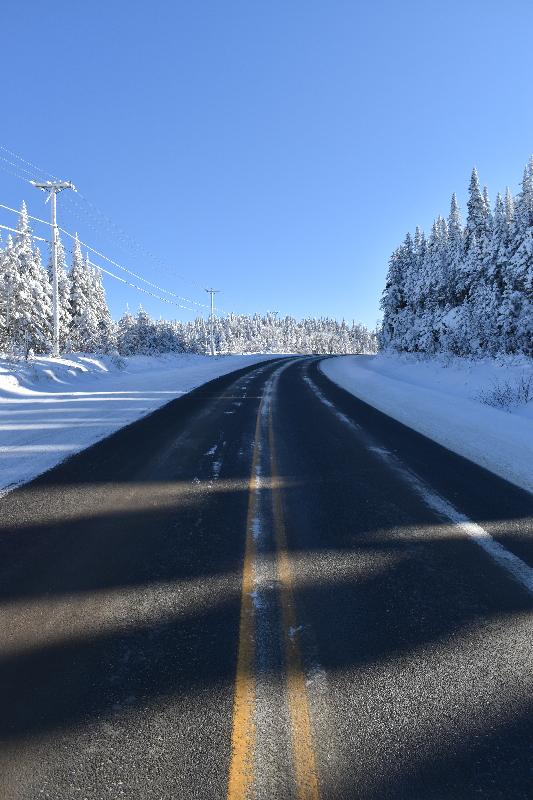 Une route déserte en hiver