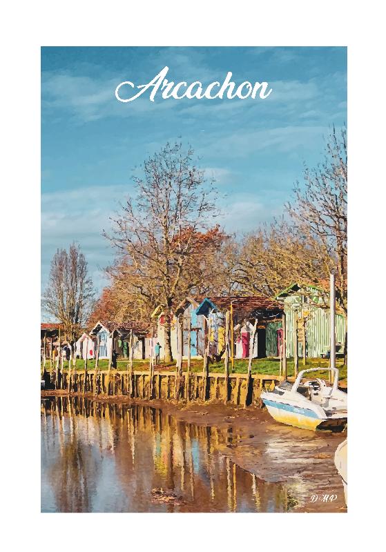 Affiche illustration vintage ville de Arcachon