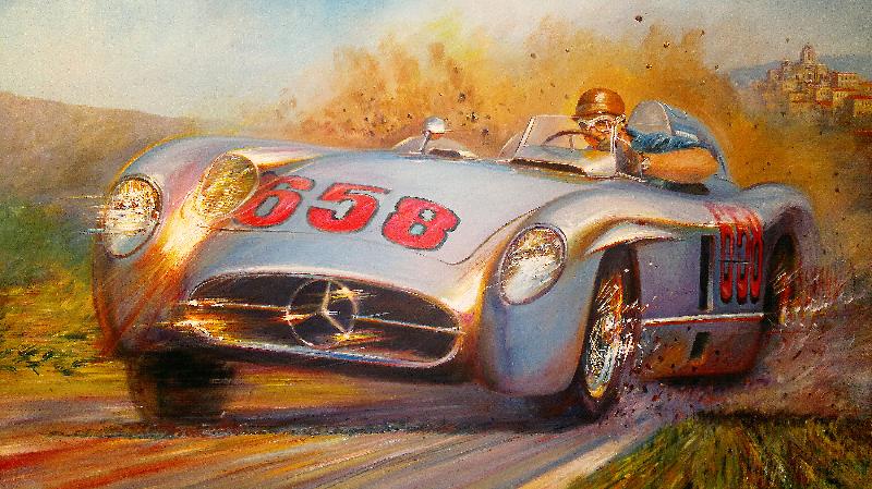 En la Mille Miglia, Juan Manuel Fangio, Mercedes Benz 300 SL, 1955