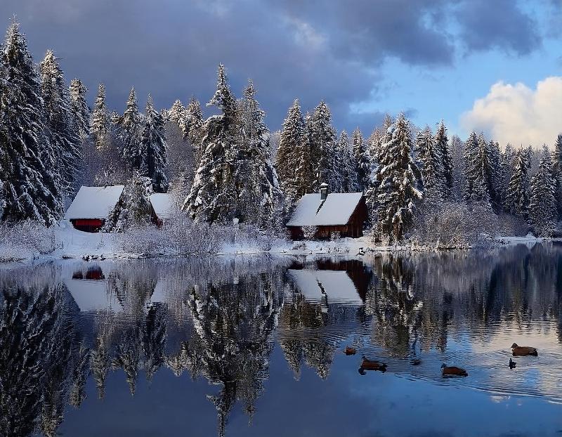 Reflet sur le lac en hiver