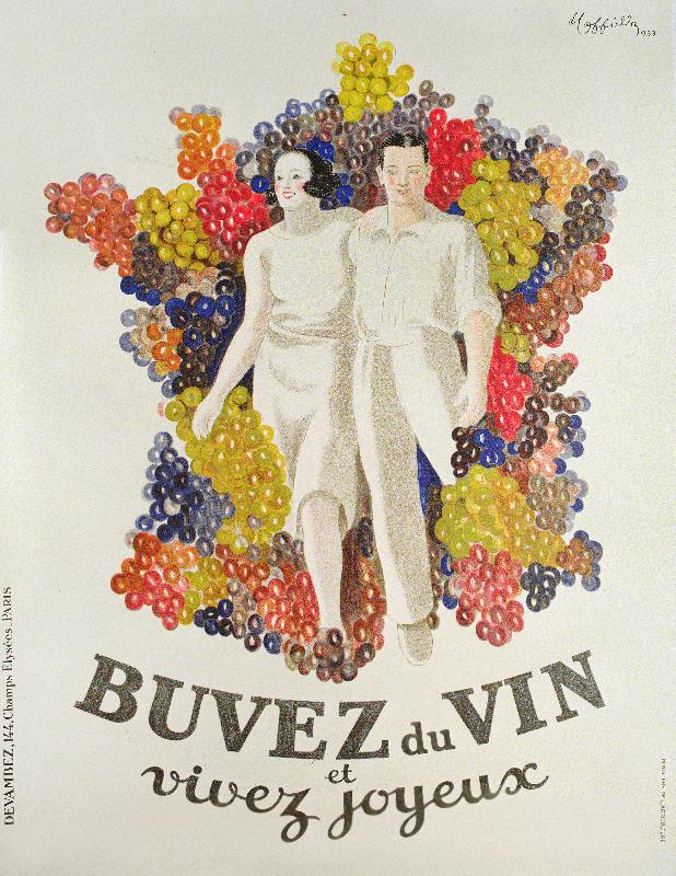  affiche de promotion du vin, 1933  - Buvez du vin, vivez joyeusement