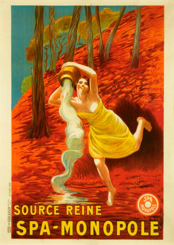 Affiche publicitaire Source Reine Spa Monopole, années 1920