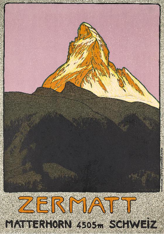 Affiche publicitaire Zermatt, Suisse, 1908