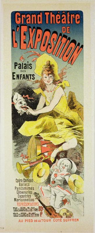  affiche publicitaire du Grand Théâtre de L'Exposition, Palais des Enfants, Paris, 1889