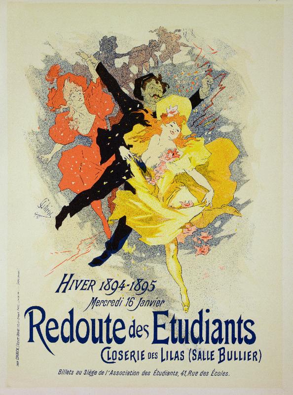  affiche publicitaire d'un “Soirée de gala étudiant”, à la salle Bullier, Closerie des Lilas, 1894