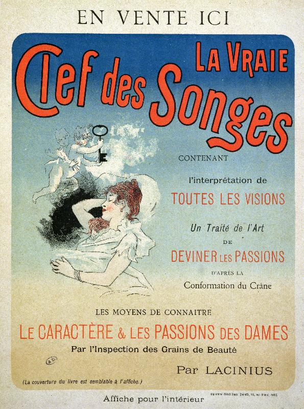 Affiche publicitaire du livre 'La Vraie Clef des Songes' de Lacinius, 1892