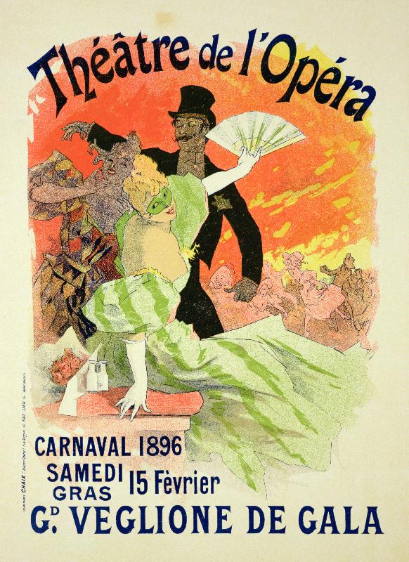 Reproduction d'une affiche annonçant le carnaval de 1896 au Théâtre de l'Opéra, 15 février 1896