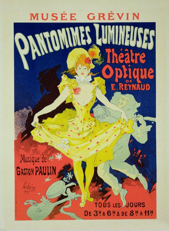 affiche publicitaire sur les « Pantomimes Lumineuses » au Musée Grévin, 1892