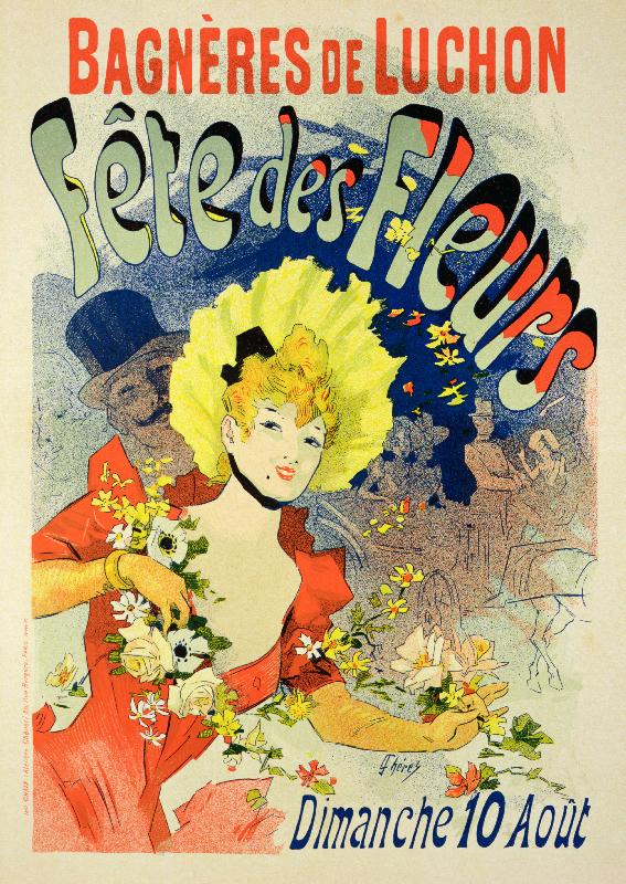 Reproduction d'une affiche annonçant la fête des fleurs à Bagnères-de-Luchon, 1890