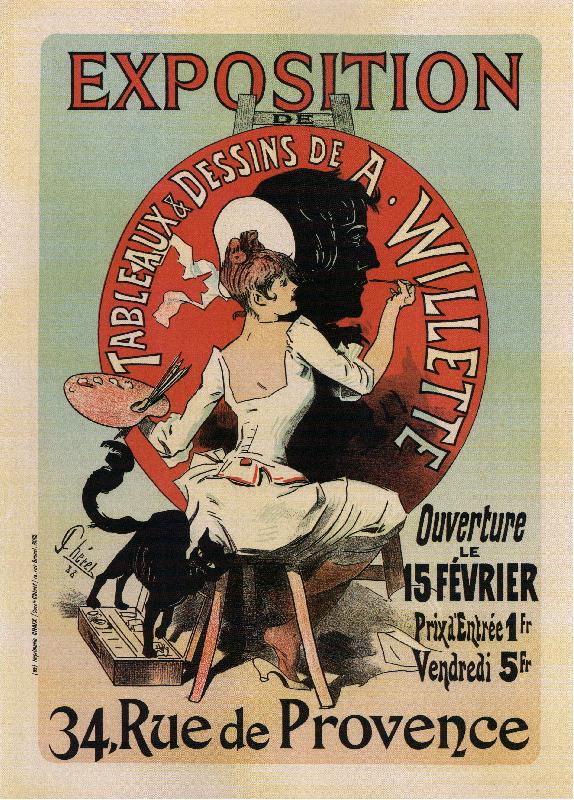 Affiche pour une exposition de peintures et de dessins de Adolphe Willette (1888).