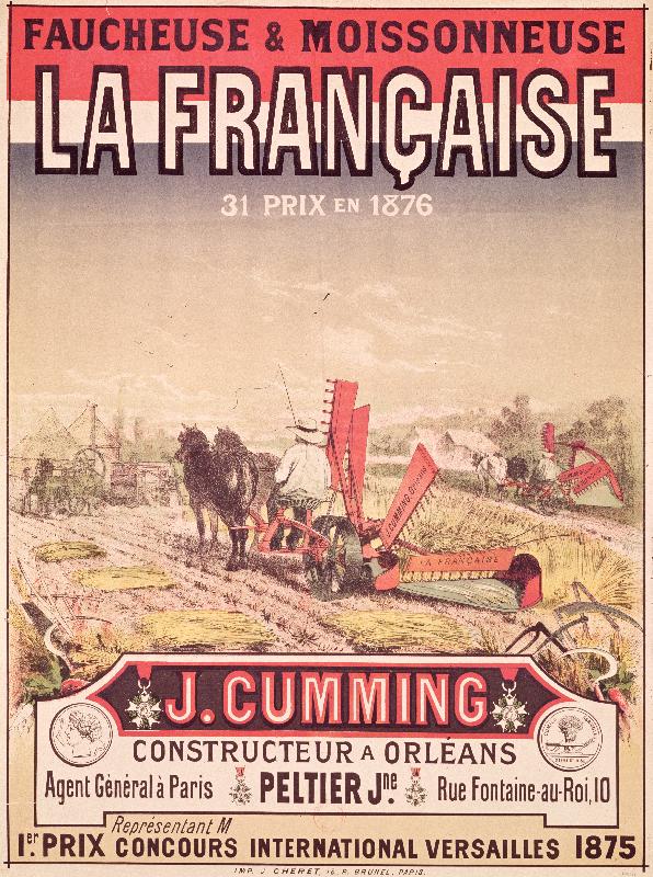 Affiche publicitaire “La Francaise, faucheuse et moissonneuse”, réalisée par J. Cumming of Orleans, 1876 