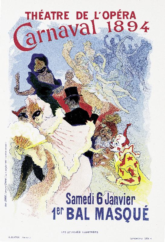 Affiche publicitaire d'une balle masquée et d'un carnaval, au Théâtre de l'Opéra, 1894 