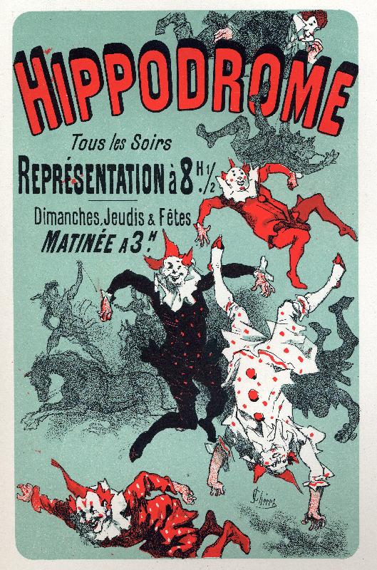  Spectacle de cirque a l'Hippodrome, Paris. Affiche de Jules Cheret, France, vers 1880.