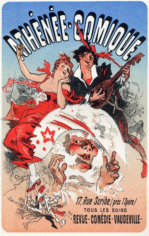 Divertissement. L'Athenee Comique, théâtre à Paris. Affiche de Jules Cheret, France, c.1870-80 (poster)