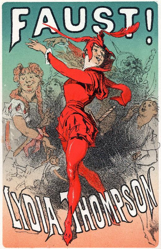  La danseuse Lydia Thompson en tant que Mephisto. Affiche de Jules Cheret pour la pièce « Faust », Angleterre, c.1860-70 (poster)