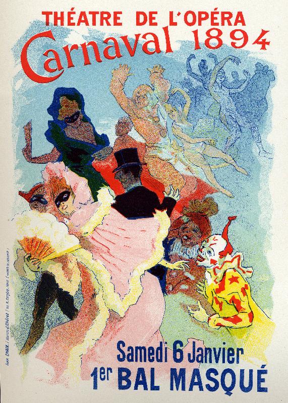 Affiche bal de mascarade à l'Opéra de Paris pour le carnaval.