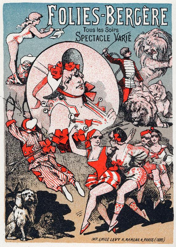 Affiche Spectacle aux Folies Bergeres, Paris. Affiche de Jules Cheret, France, 1886