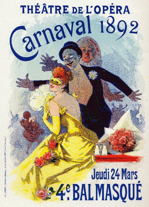 Affiche  Bal mascarade à l'Opéra de Paris. Affiche de Jules Cheret, France, avr. 1892 