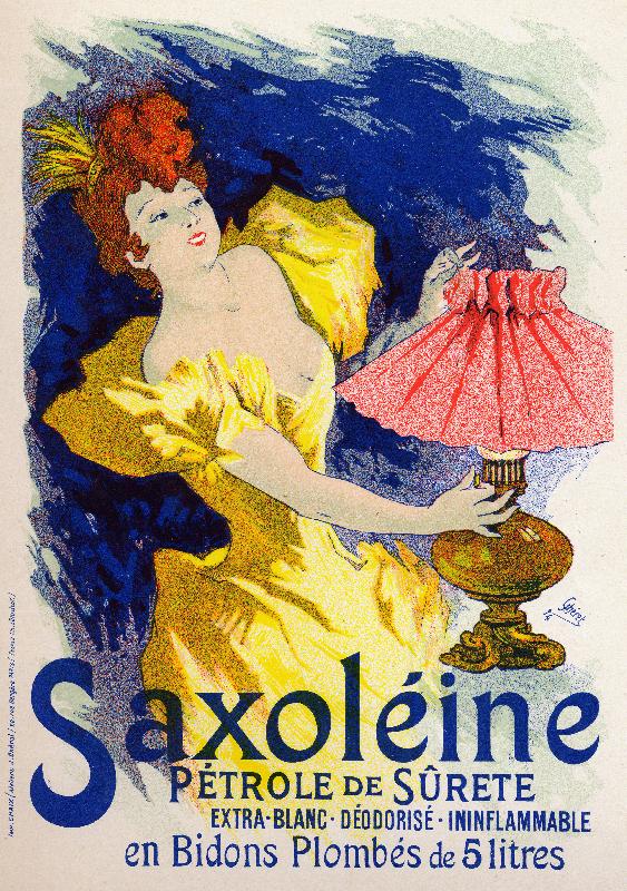 Saxoleine, petrole pour lampes. Affiche par Jules Cheret, France, 1894.