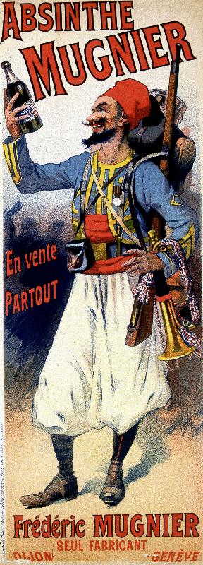 e  Affiche publicitaire pour l'absinthe Mugnier