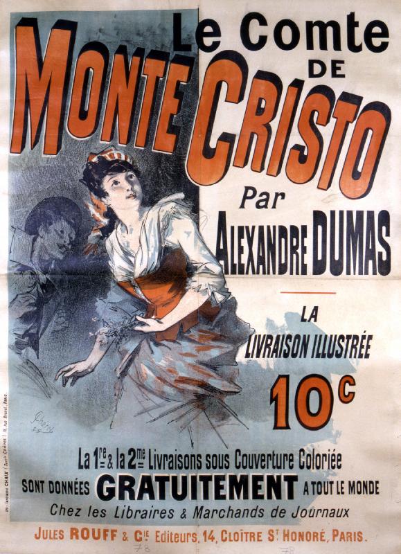 Affiche publicitaire pour la vente du roman Le Comte de Monte-Cristo