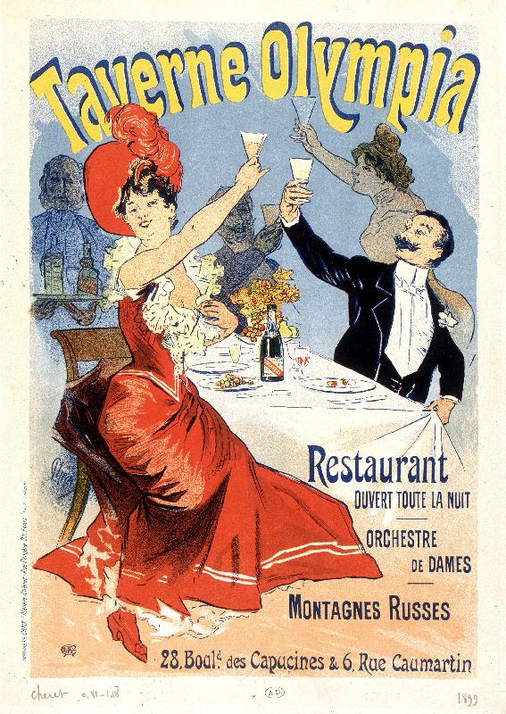 Couple trinquant au champagne - Affiche publicitaire pour la Taverne Olympia