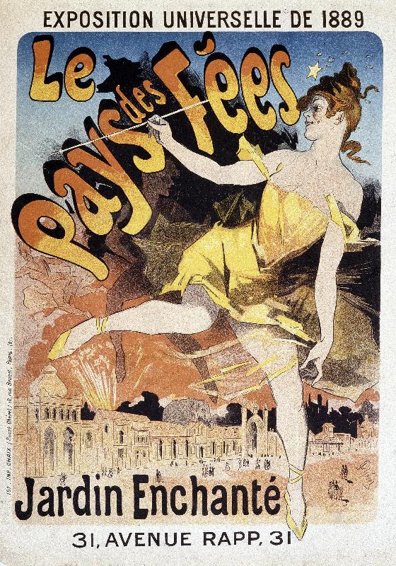 Femme avec baguette au dessus de l'exposition - affiche de Jules Cheret