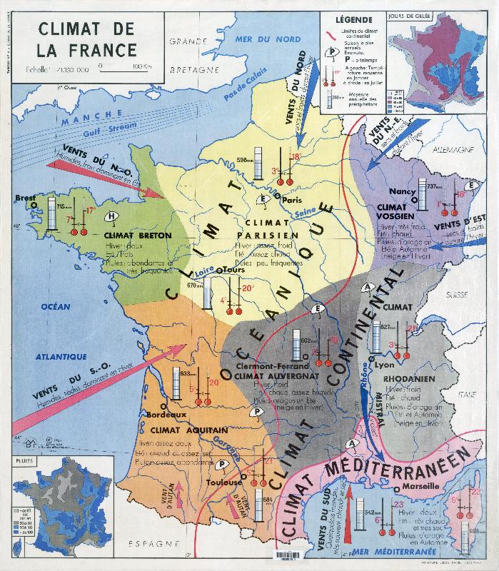 Carte scolaire ancienne Climat de la France 1964