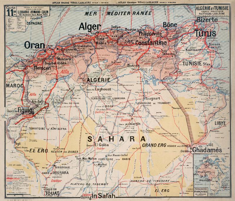 Carte scolaire ancienne Algérie et Tunisie : carte politique