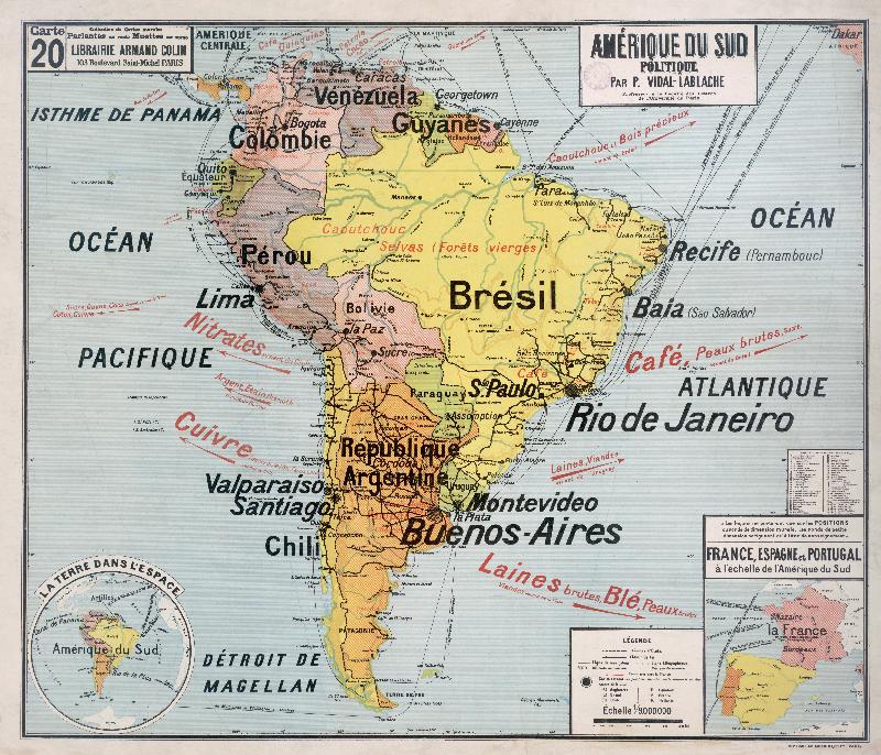 Carte scolaire ancienne Amérique du sud : politique