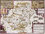 Carte Hartfordshire et la situation de Hartford, gravés par Jodocus Hondius (1563-1612) tiré du « Théâtre de l'Empire de Grande-Bretagne » de John Speed, pub. par John Sudbury et George Humble, 1611-1612