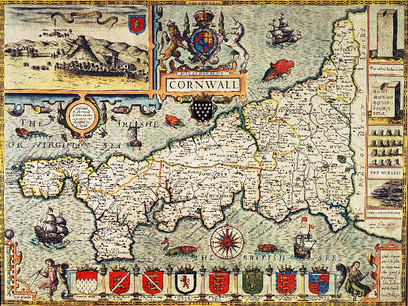 Carte de Cornouailles tirée du « Théâtre de l'Empire de Grande-Bretagne », pub. à Londres par George Humble, édition 1627
